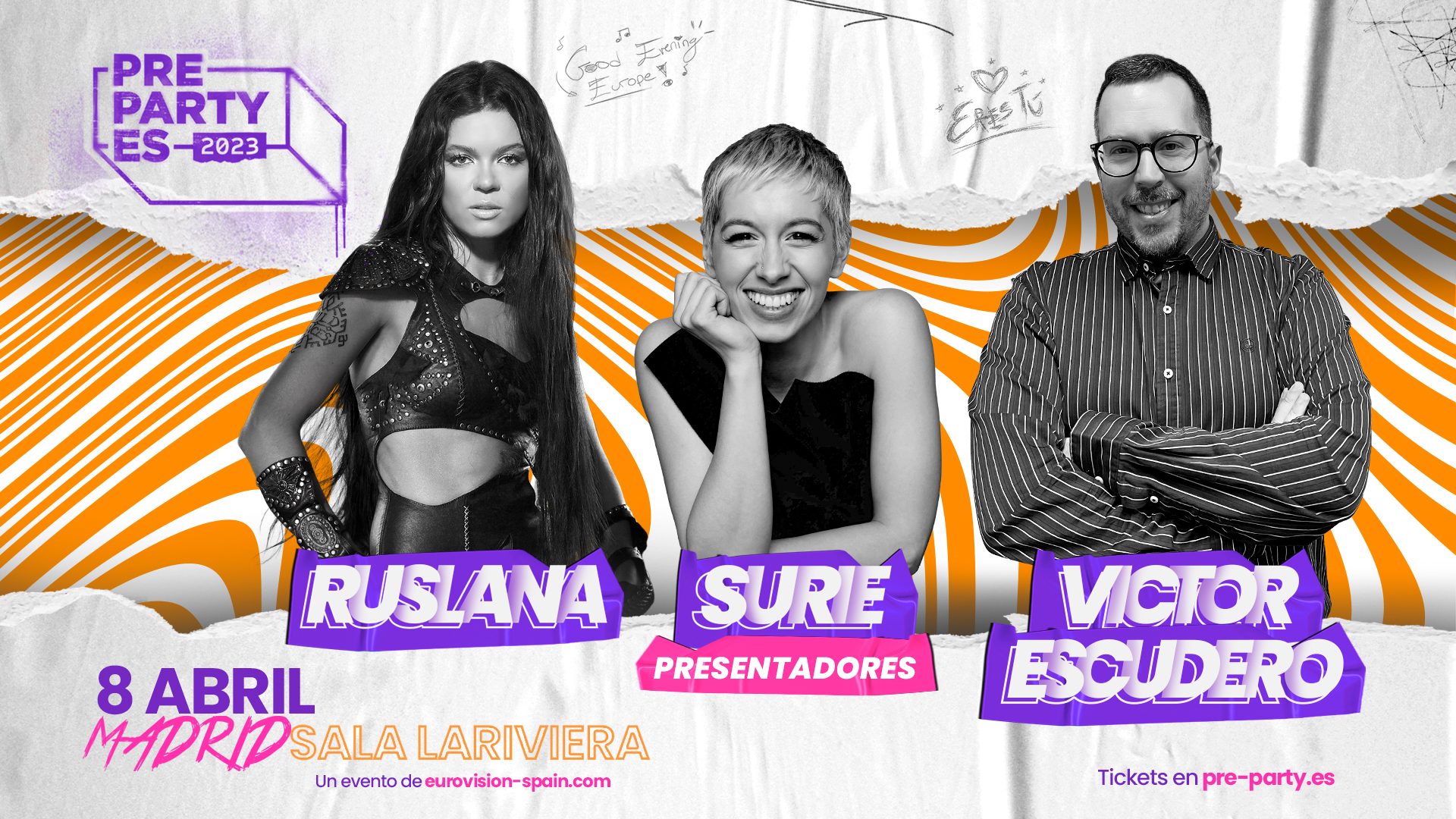 Ruslana, SuRie y Víctor Escudero serán los presentadores de la PreParty ES el 8 de abril