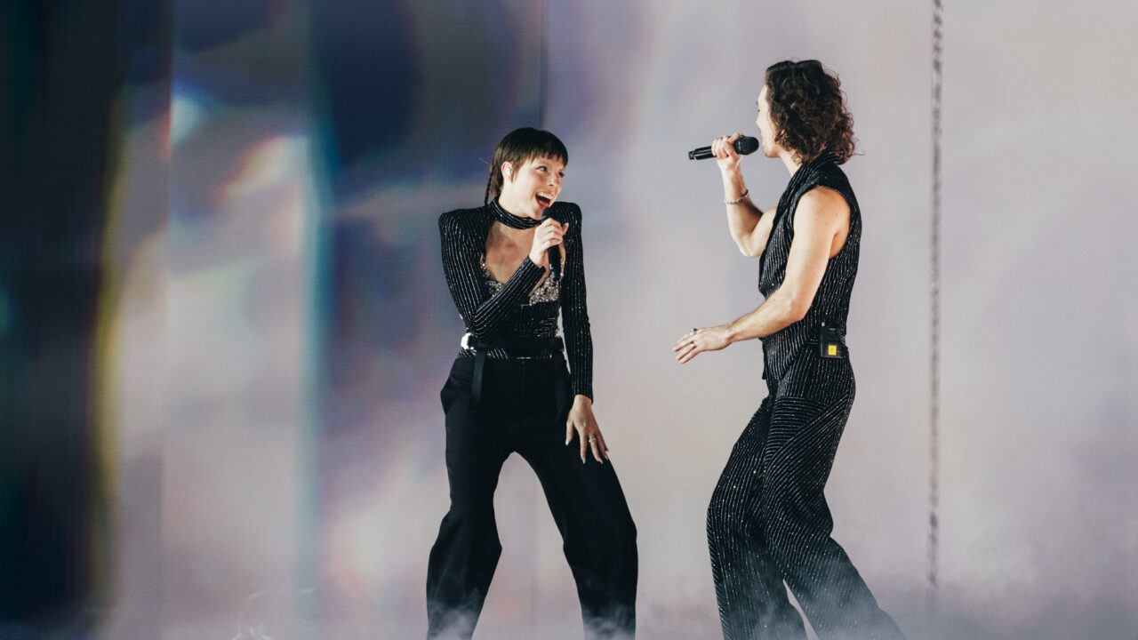 Mia Nicolai & Dion Cooper en su segundo ensayo de Eurovisión 2023 (Sarah Louise Bennett – EBU)