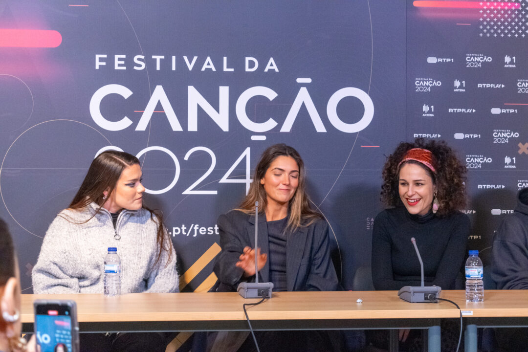Iolanda, Nena, No Maka Feat Ana Maria y Cristina Clara, durante la rueda de prensa con los finalistas del Festival Da Canção 2024 / Foto: Iván Trejo