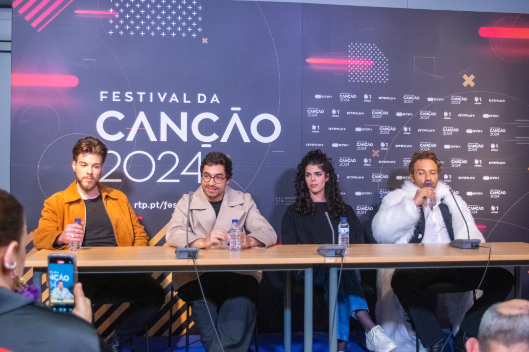 NOBLE, Buba Espinho, Rita Onofre y Silk Nobre, durante la rueda de prensa con los finalistas del Festival Da Canção 2024 / Foto: Iván Trejo