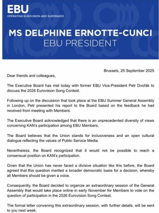 Carta de Delphine Ernotte-Cunci, presidenta de la UER | Kronen Zeitung