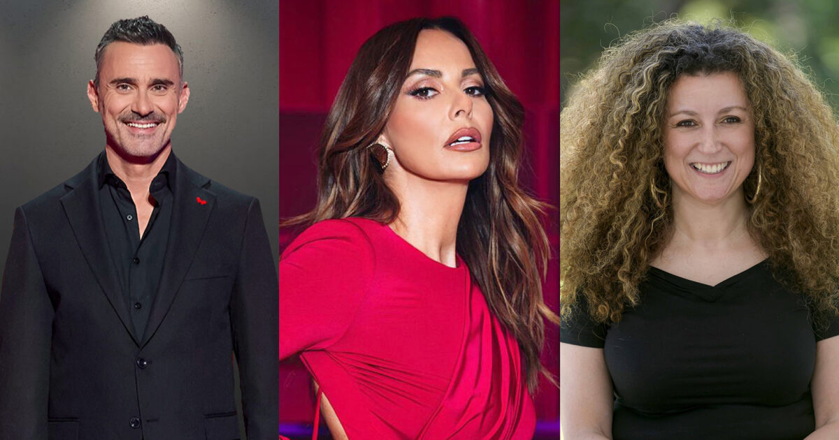 Giorgos Kapoutzidis, Betty Maggira y Katerina Vrana, presentadores del Sing for Greece - Ellinikós Telikós 2026 | Imagen: ERT