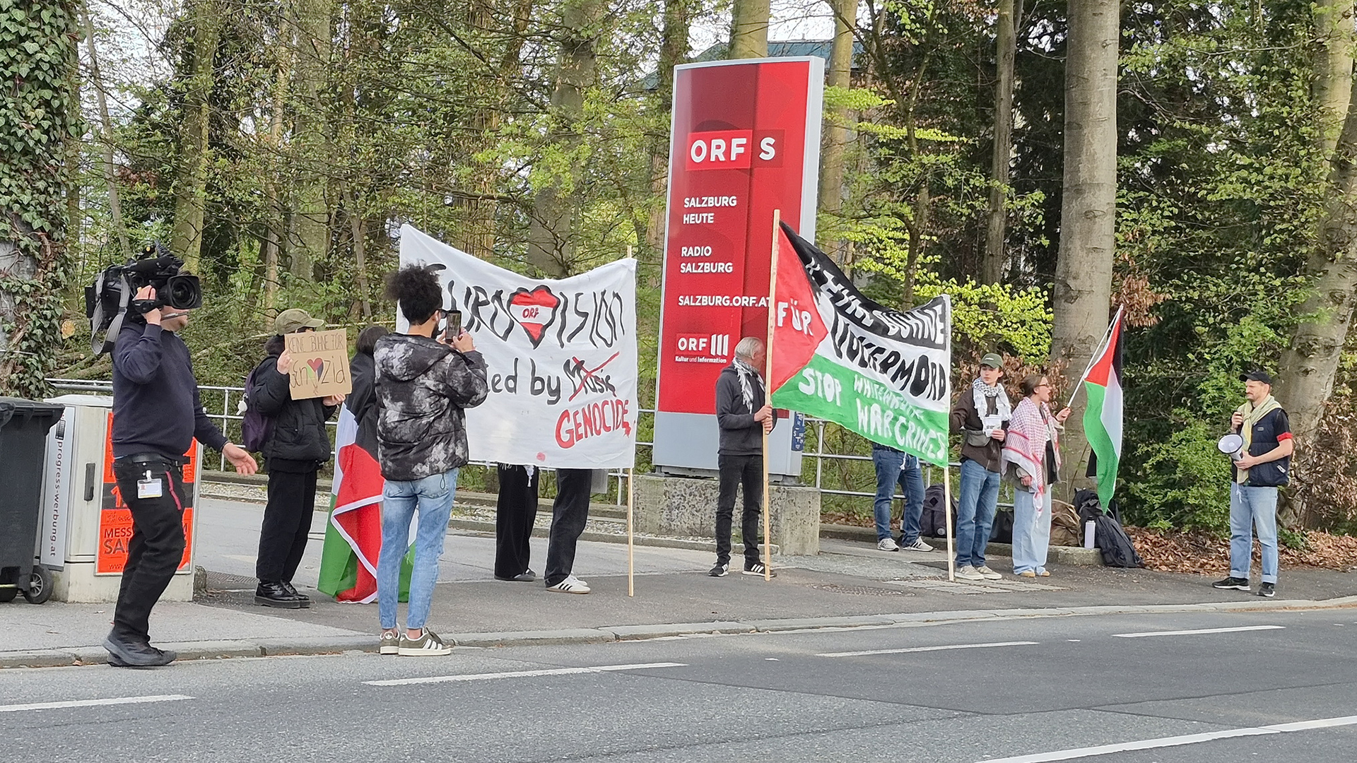 Protesta contra la participación de Israel en Eurovisiòn 2026 en los estudios de ORF en Salzburgo (Austria) | Imagen: FMT-Pictures T.A. - ORF