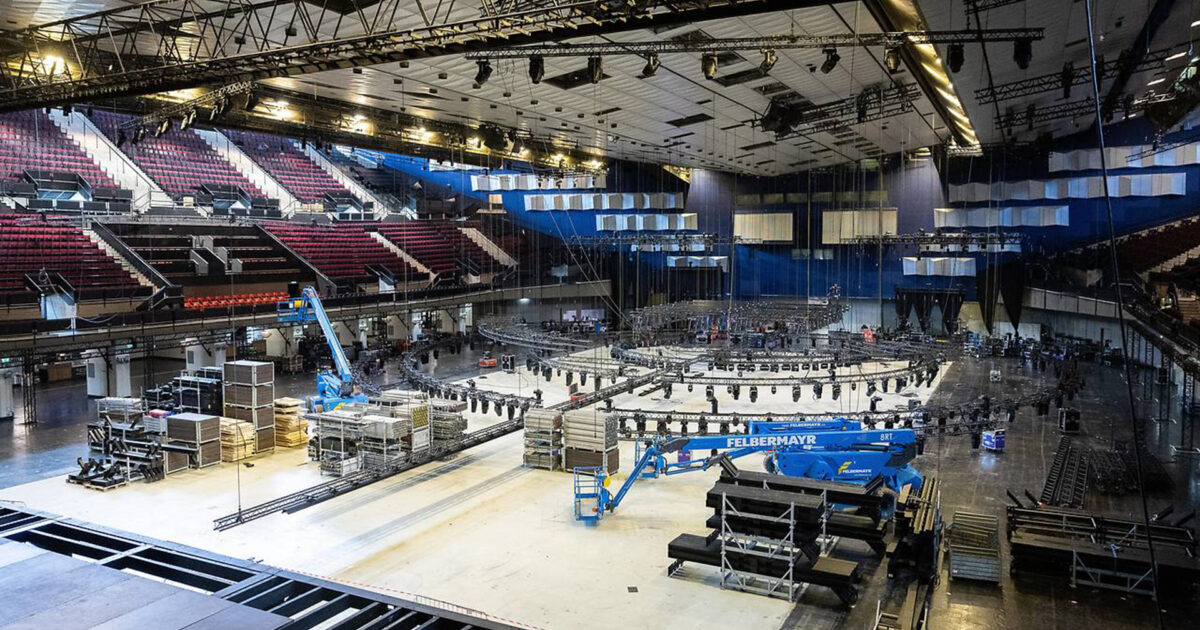 Construcción del escenario del Festival de Eurovisión 2026 en el Wiener Stadthalle de Viena | Imagen: ORF - Lukas Krummholz