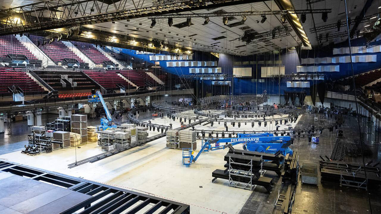 Construcción del escenario del Festival de Eurovisión 2026 en el Wiener Stadthalle de Viena | Imagen: ORF - Lukas Krummholz