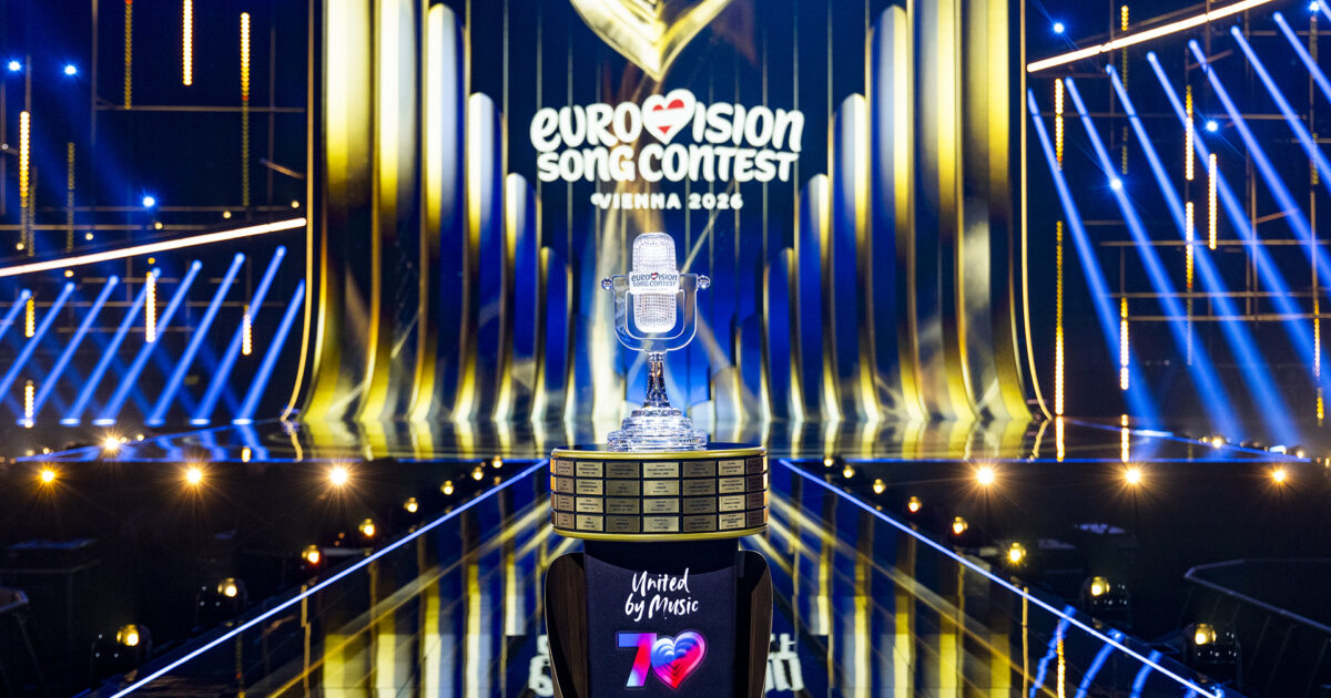 Micrófono de cristal del Festival de Eurovisión 2026 en el Wiener Stadthalle de Viena | Imagen: Sarah Louise Bennett - EBU
