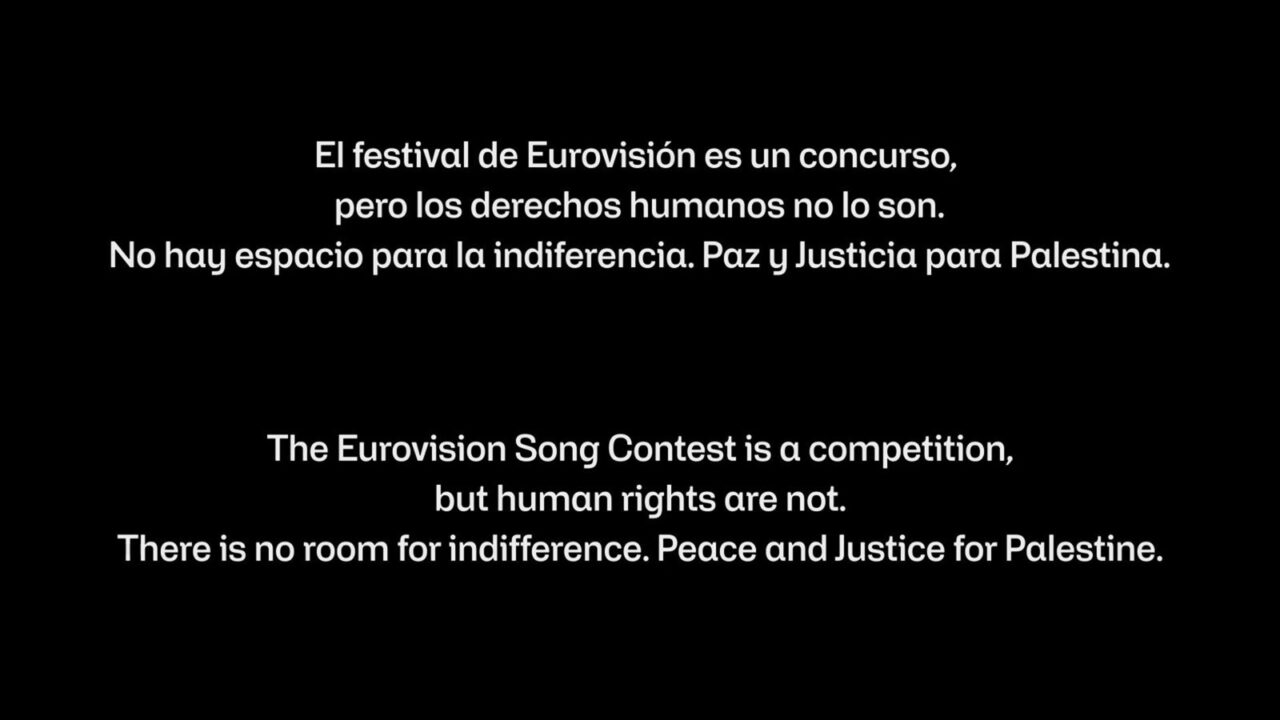 RTVE emite un mensaje en defensa de los derechos humanos en Palestina en el momento del inicio de la gran final de Eurovision 2026