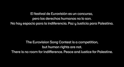 RTVE emite un mensaje en defensa de los derechos humanos en Palestina en el momento del inicio de la gran final de Eurovision 2026