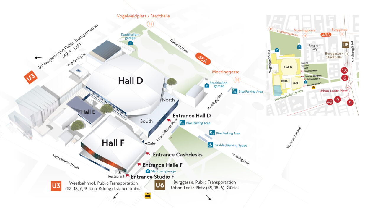 Mapa del complejo del Wiener Stadthalle de Viena | Imagen: stadthalle.com