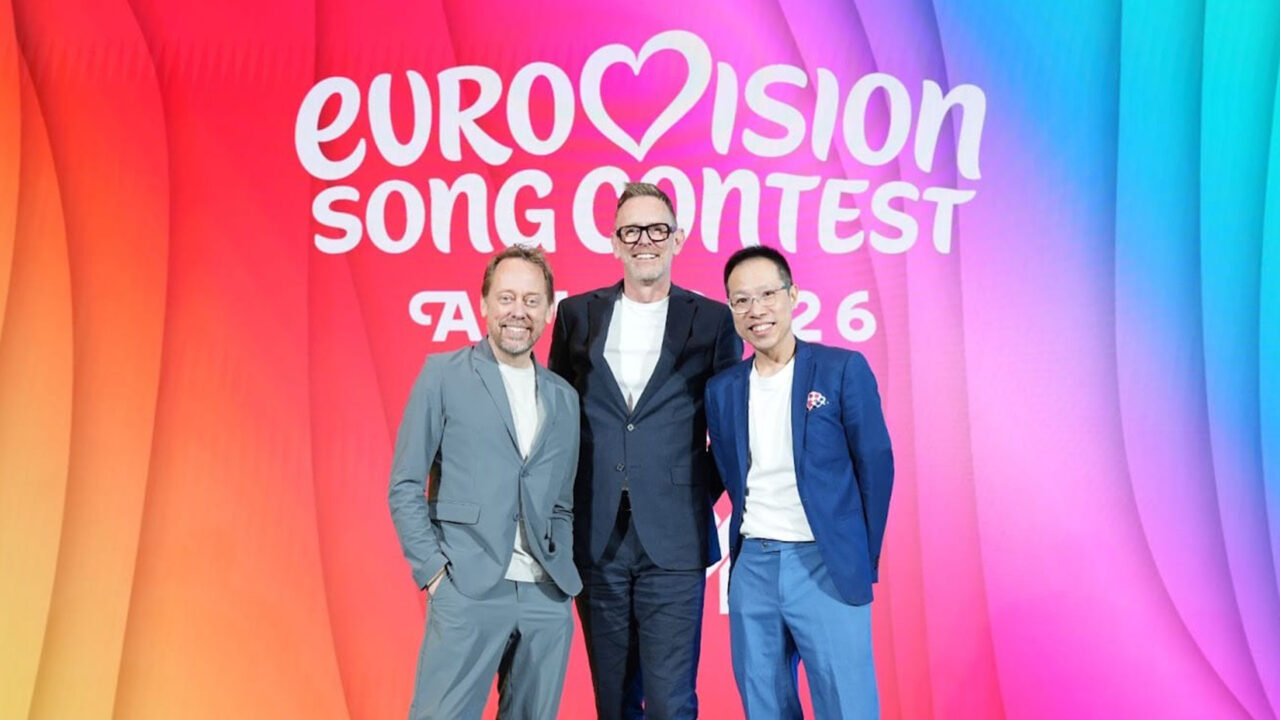 Peter Settman, Martin Green CBE y Marcus Tang en la presentación oficial del Festival de Eurovisión Asia | Imagen: EBU - Voxovation