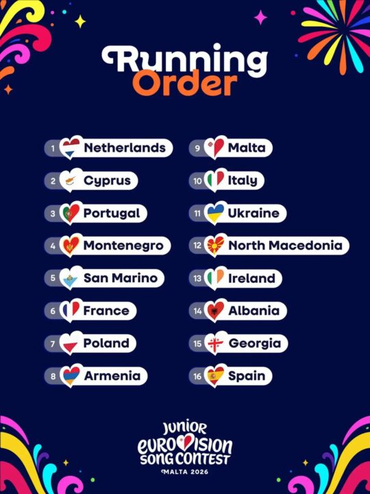 Orden de actuación de Eurovisión Junior 2026 | Imagen: EBU - TVM