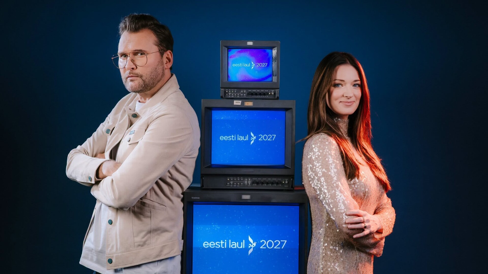 Koit Toome e Ines, presentadores del Eesti Laul 2027 | Imagen: ERR